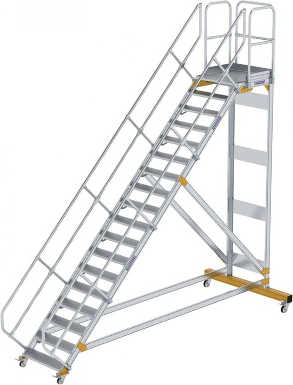 Günzburger Steigtechnik - Plattformtreppe 45° fahrbar Stufenbreite 0,8 m 18 Stufen Aluminium geriffelt - 600798
