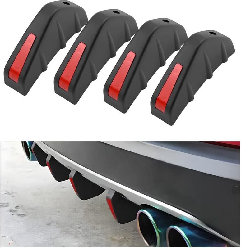 4-teiliger Heckspoiler-Diffusor, Auto-Heckspoiler, Bumper Shark-Heckspoiler, universeller Verschleißschutz-Chassis-Dekor...