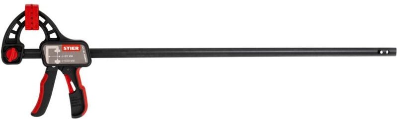 Einhandzwinge, 600 mm Spannweite, 80 mm Ausladung, zum Spannen und Spreizen, ergonomisch geformter Griff - Stier