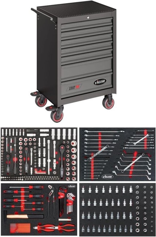 Vigor - Werkstattwagen Series m, mit Sortiment, Anzahl Werkzeuge: 228