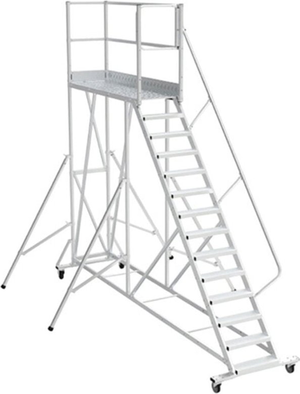 Mobile Plattform mit Geländer rechts und links + Sicherheitstür - Maximale Arbeitshöhe 4.40m - PTF212D-RSP