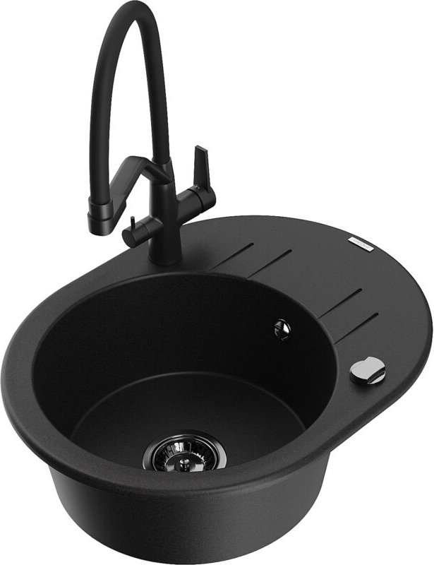 Mexen - Kevin 1-Becken-Granitspüle mit Mischbatterie Duo, Schwarz - 6517-77-671701-70-B