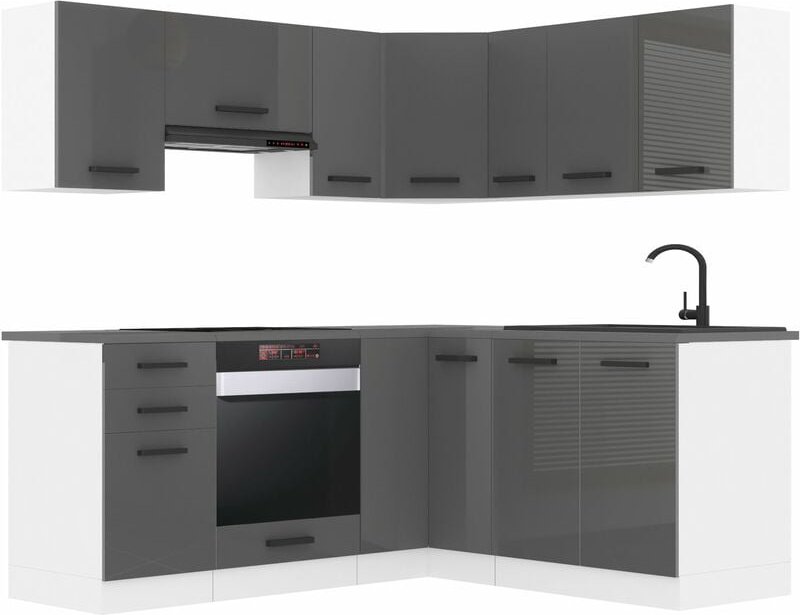 Küchenzeile Küchenblock Küche L-Form Sarah Küchenmöbel mit Griffe, Einbauküche ohne Elektrogeräten mit Hängeschränke und...