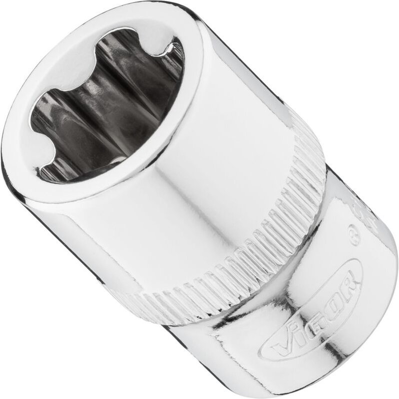 VIGOR Steckschlüsseleinsatz, 3/8 (10 mm) Vierkant hohl, Außenprofil mit 5 abgerundeten Flanken (TORX-ähnlich), SW E16+