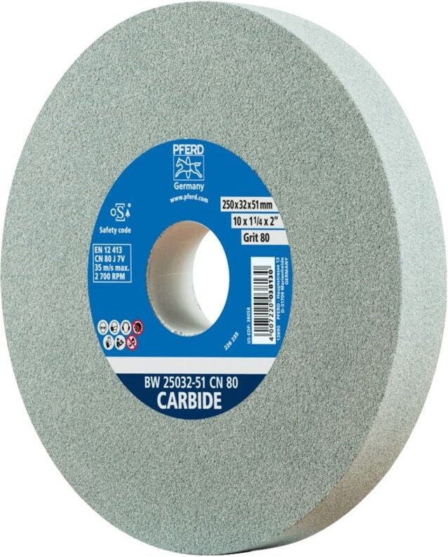 Schleifbockscheibe ø 250x32 mm Bohrung-Ø 51 mm SiC80 für harte Materialien z.B. Hartmetall - Pferd