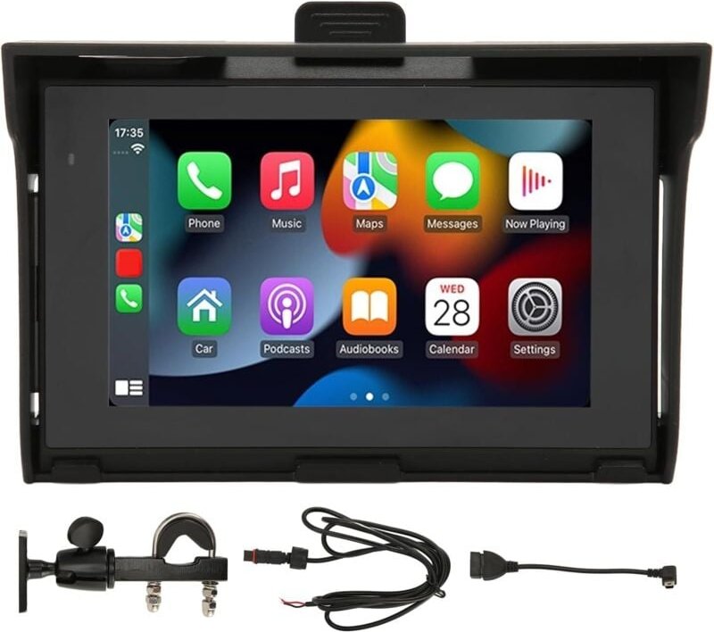 5-Zoll-Motorrad-Autoradio, HD-IPS-Touchscreen, Android Auto-Unterstützung, für Carplay, Dual-Bluetooth, Mirror Link, Aut...
