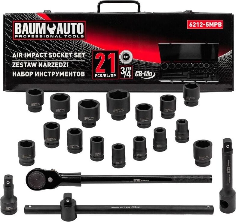 Kraftsteckschlüssel 3/4'' 21-tlg. 6-kant 17-50mm Koffer