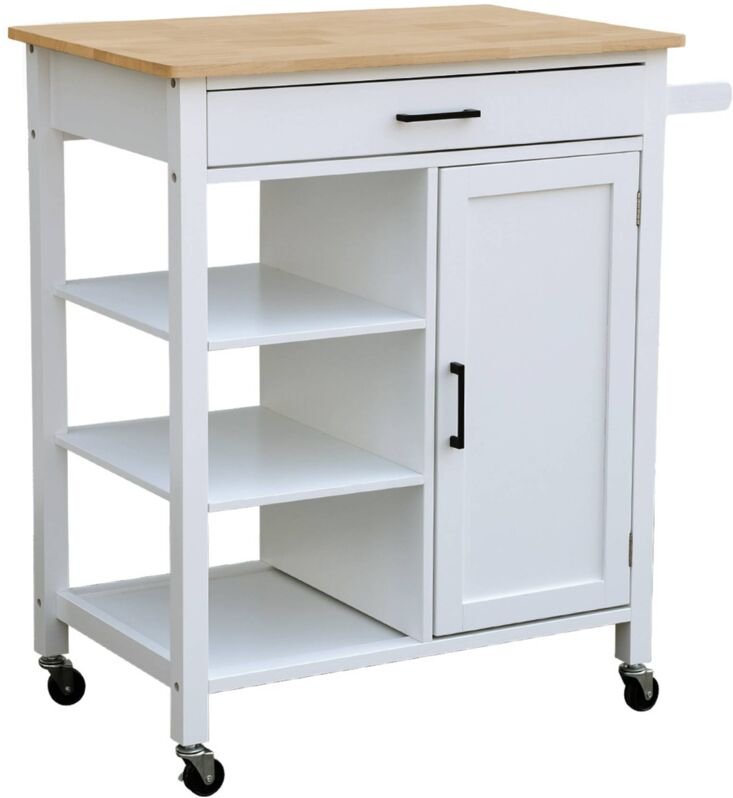 Sweeek - Küchenwagen mit Griff und Platte aus Hevea-Holz