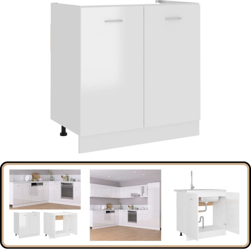 Spülenunterschrank Hochglanz-Weiß 80x46x81,5 cm Holzwerkstoff - Küchenmöbel - Spüle Unterschrank - Holzschrank - Weißer ...