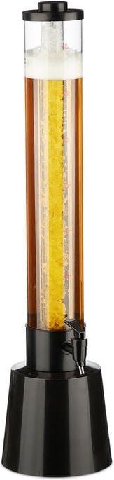 Biersäule mit Zapfhahn, 3 l, Getränkespender mit Kühlung, Biertower Garten, Zapfsäule, transparent/schwarz - Relaxdays