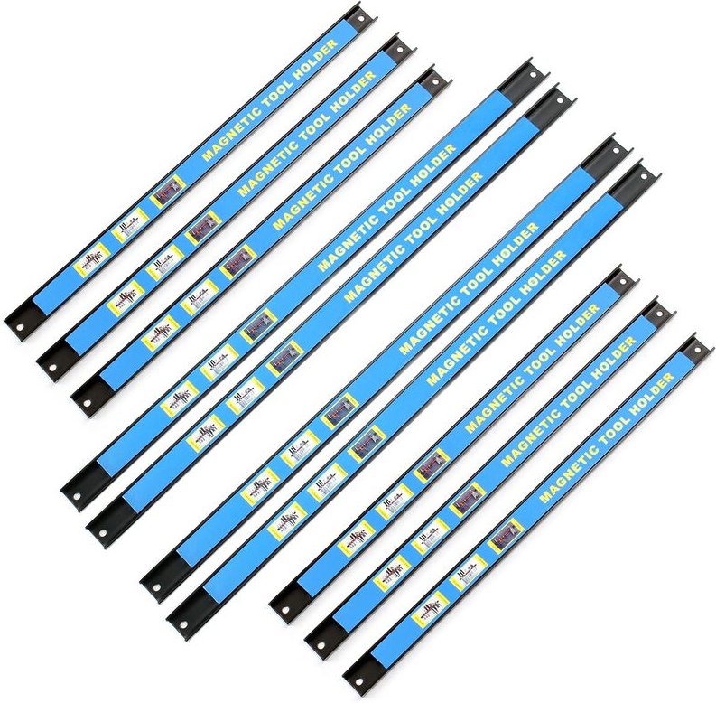Thumbnail - Wiltec Magnetleiste 10er Set 6x46cm und 4x61cm Werkzeughalter aus Stahl Schiene als Wandhalterung für Werkstatt zur Wand...