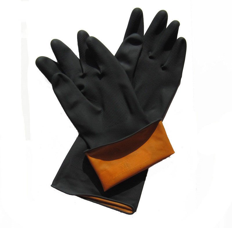 35 cm robuste schwarze Handschuhe, 1 Paar chemikalienbeständige Latexhandschuhe, lange Gummi-Schutzhandschuhe für die In...