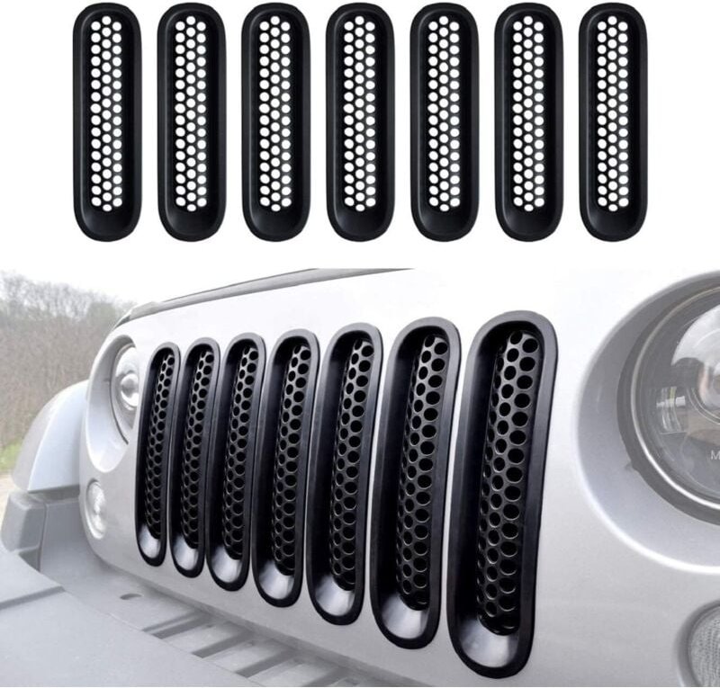 Linghhang - 7-teiliges schwarzes Frontgrill-Set für Jeep Wrangler und Wrangler Unlimited 2007–2015