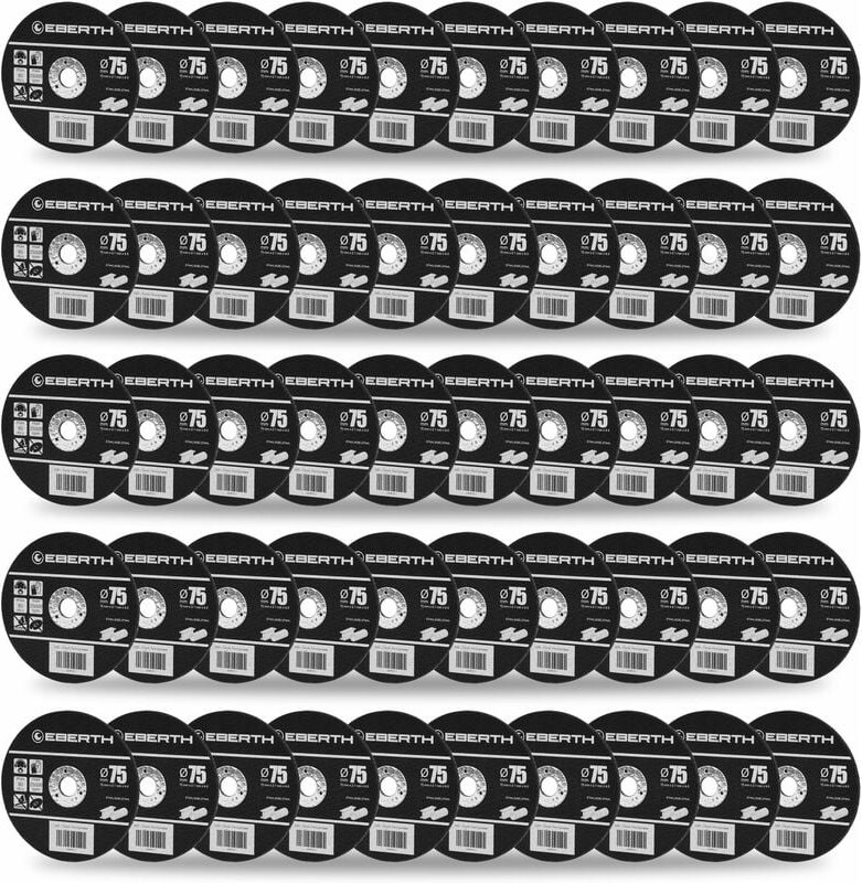 Eberth - 50 Stück Trennscheibe ø 75mm für Inox, 9,5mm Aufnahme, 2,1mm Blattstärke, Aluminiumoxid, Scheibe geeignet für S...
