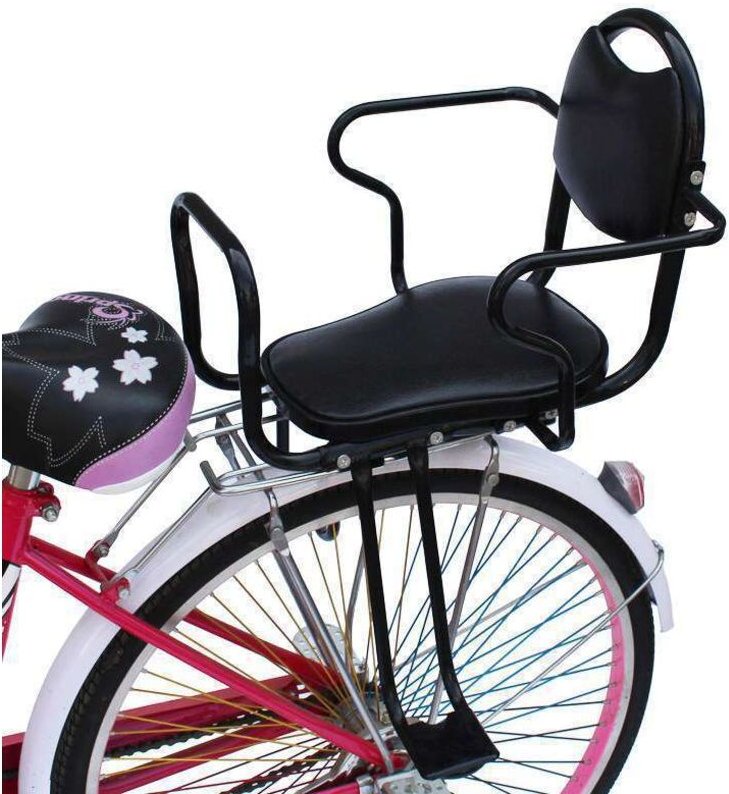 Kindersitz für hinten am Fahrrad, Fahrradsitz für hinten mit Schutzbügel, Rückenlehne und Pedalsicherheitsgurt, Schutzne...