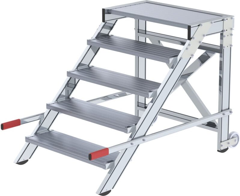 Arbeitspodest fahrbar Stufenbreite 0,8 m Stahl-Gitterrost 5 Stufen - 050437 - Günzburger Steigtechnik