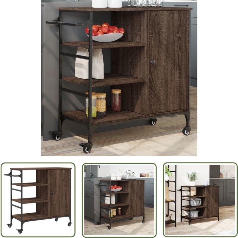Küchenwagen Braun Eichen-Optik 87,5x38,5x84,5 cm Holzwerkstoff - Küchentisch - Küchenschrank - Kücheninsel - Rollwagen -...