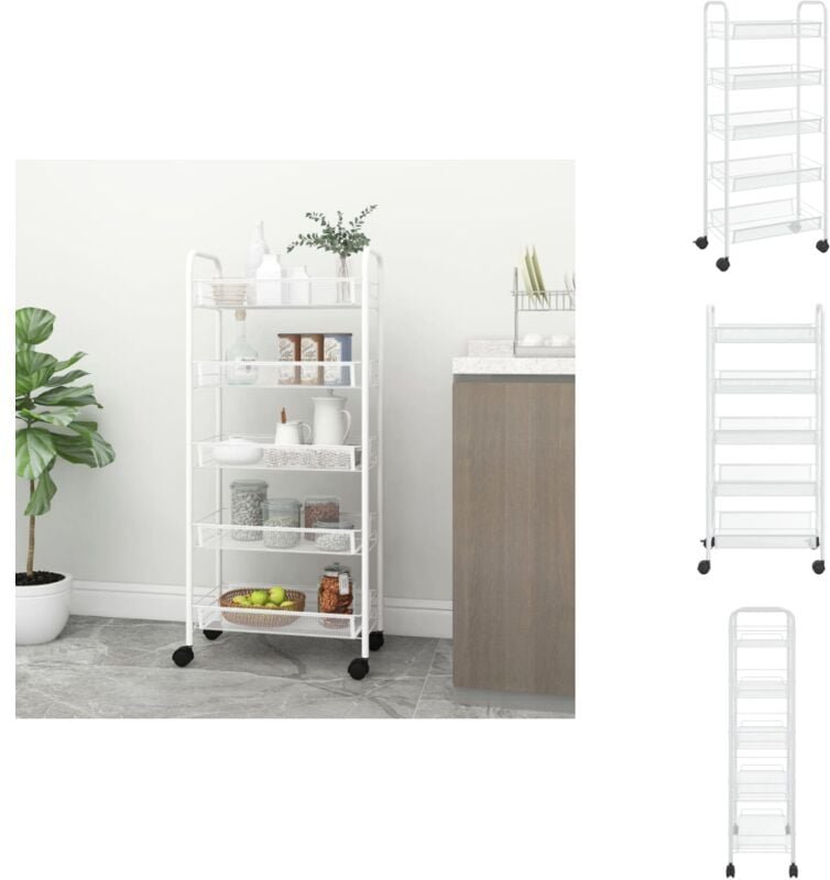Küchenwagen 5 Etagen Weiß 46x26x105 cm Eisen - Küchenwagen - Rollwagen - Lagerung - Organisation - Haushalt