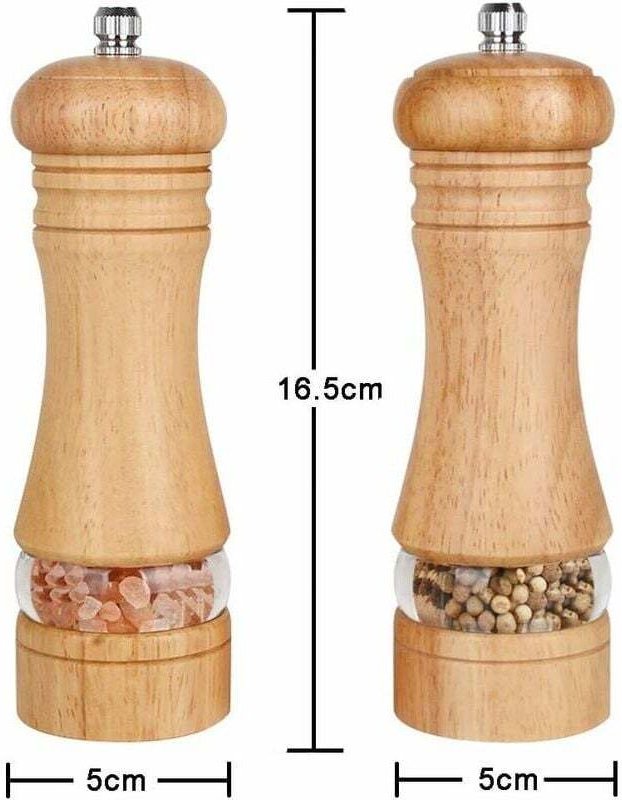 2er-Set, Salz- und Pfefferstreuer aus Holz, verstellbar mit Gewürzmühle aus Keramik, 15,2 cm