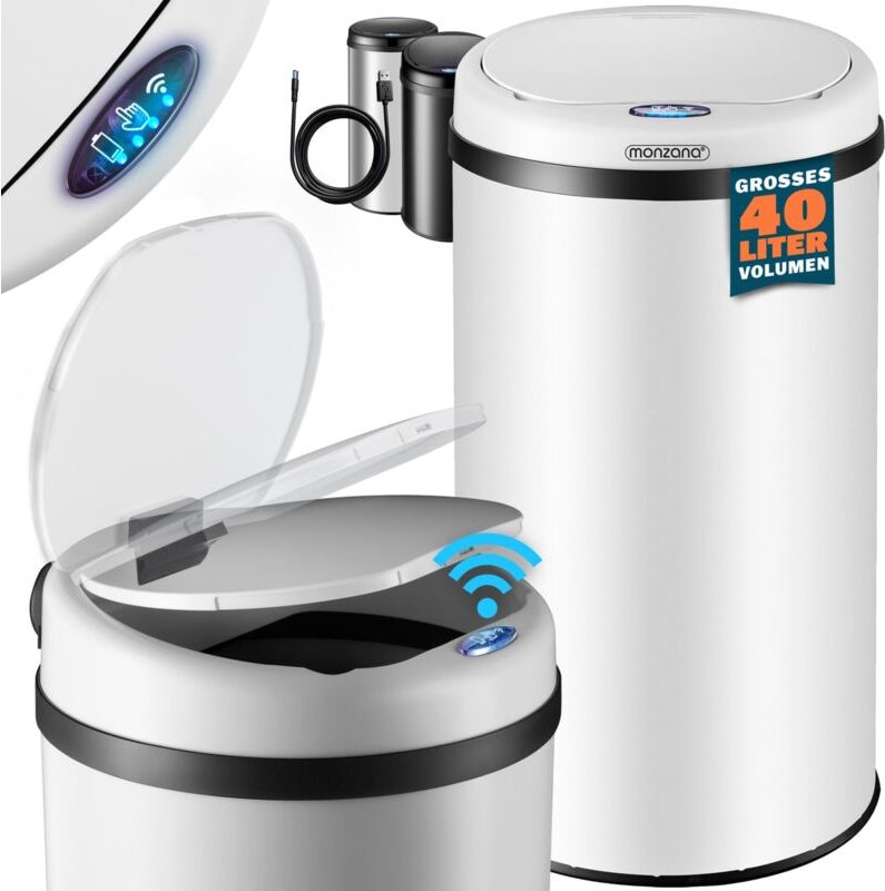 Mülleimer Küche mit Sensor Edelstahl usb Ladekabel Berührungslos Deckel Hygienisch Papierkorb Automatik Abfalleimer Wass...