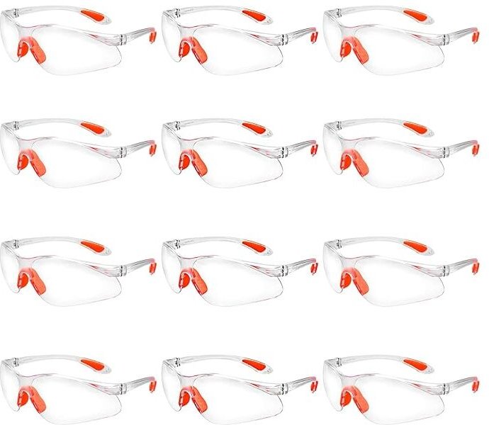 12 Stück Schutzbrillen, durchsichtige Schutzbrillen mit Kunststofflinsen-Nasensteg und Gummi-Bügelspitzen für persönlich...