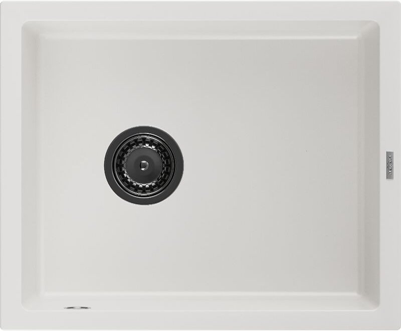 Pedro 1-Becken-Granit-Spüle 560 x 460 mm, Weiß, Siphon Schwarz - 6508561000-20-B - Mexen