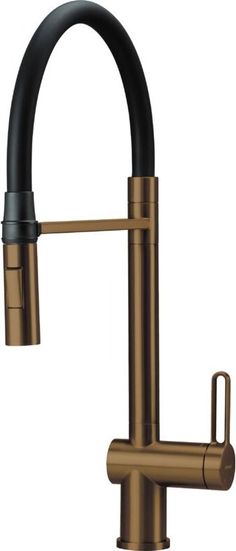 Küchenspüle-Mischbatterie aus gebürstetem PVD-Edelstahl mit Doppelbrause Deante magnetic BRMC72M Bronze