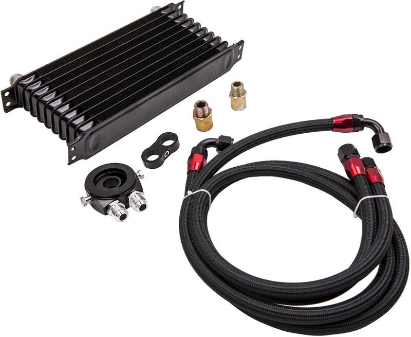 10 Row AN10 Universal EngineTransmission Oil Cooler Filter Adapter Hose Kit neuf10 Row Universal EngineTransmission Oil ...