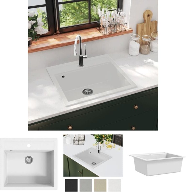 The Living Store - Granitspüle Einzelbecken Weiß - Küchenspülen & Spülbecken - Weiß