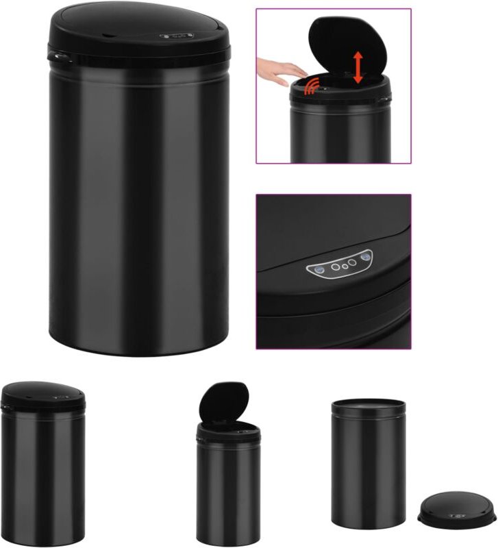 Thumbnail - The Living Store Automatischer Sensor-Mülleimer 40 L Kohlenstoffstahl Schwarz - Mülltonnen & Abfalleimer