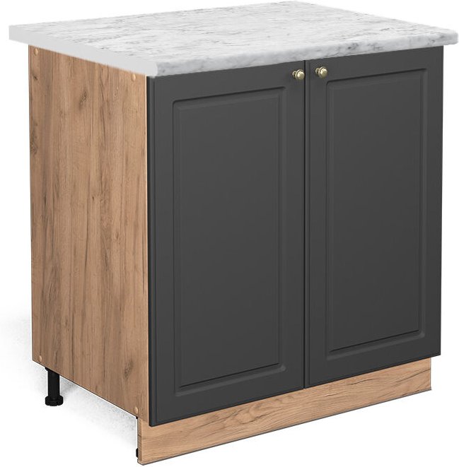 Vicco - Spülenunterschrank Fame-Line, Anthrazit-Gold, 80 cm mit Regal, ap Marmor