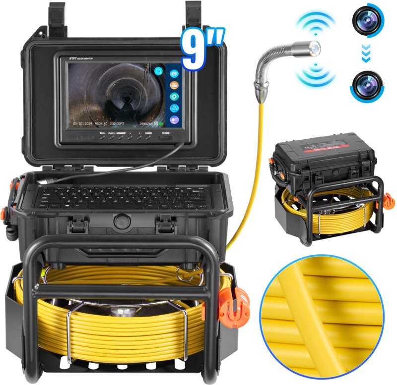 Kanalkamera 70 m, selbstnivellierende Rohrinspektionskamera mit 512-Hz-Sender, Entfernungszähler, 9-Zoll-Bildschirm, 108...