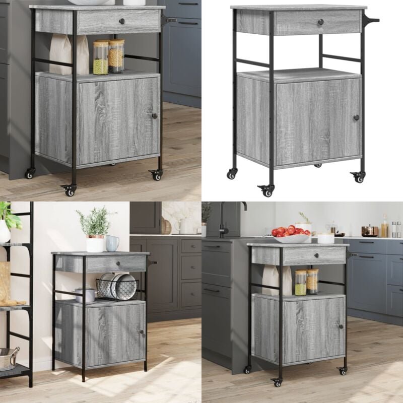 Küchenwagen Grau Sonoma 56x43x89,5 cm Holzwerkstoff - Küchentisch - Küchenschrank - Rollwagen - Kücheninsel - Vintage St...