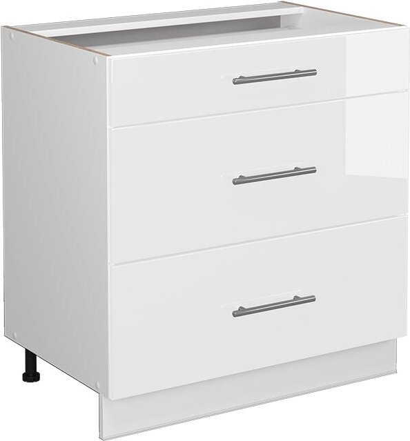 Küchenunterschrank Fame-Line, Weiß Hochglanz, 80 cm mit 3 Schubladen, ohne Arbeitsplatte Vicco