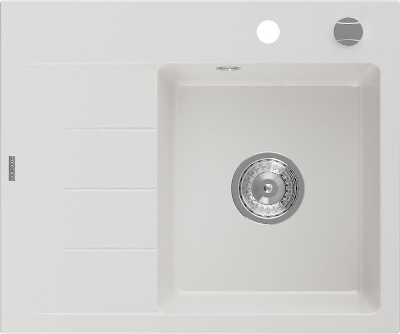 Ben Granitspüle 1-becken mit Abtropffl√§che rechts 600 x 500 mm, wei√ü, Siphon Chrom - 6523605000-20 - Mexen