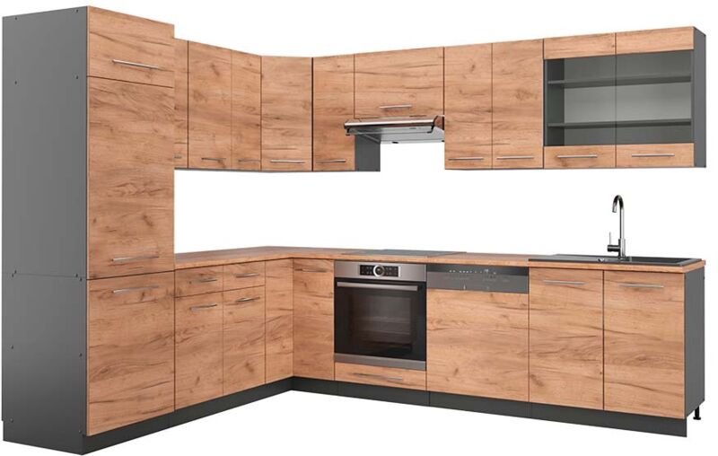 Vicco - Eckküche Fame-Line, Goldkraft Eiche/Anthrazit, 227 x 287 cm , ap Eiche