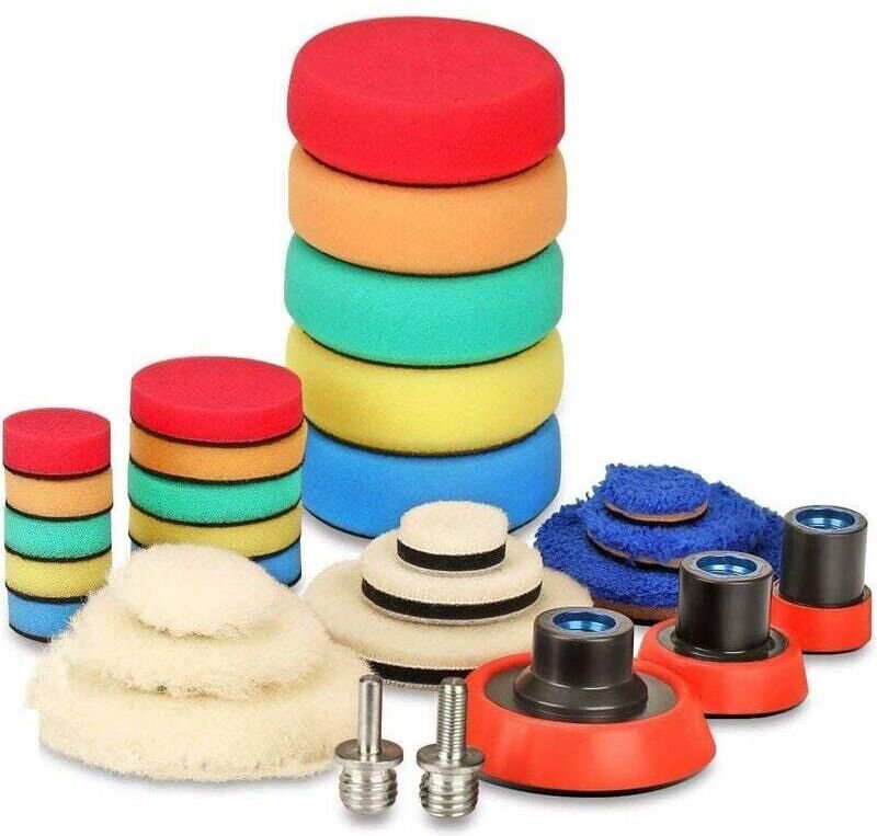 29-teiliges Polierpad, 25 mm, 50 mm, 80 mm, Polierschwamm-Set mit M14-Bohrer zum Schleifen und Polieren von Autos für RO...