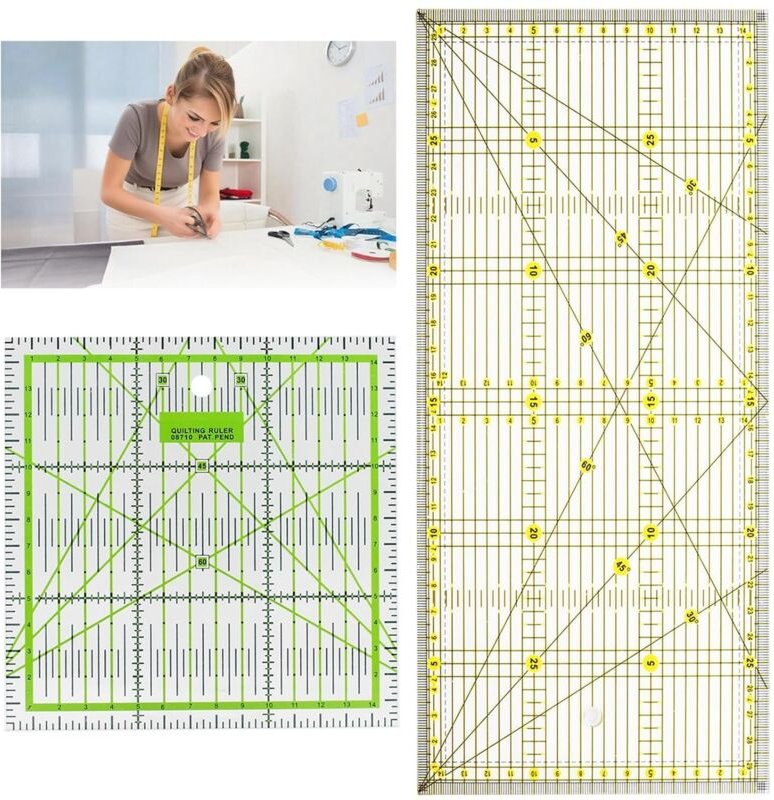 Lntyq Stück Nählineal, 30 x 15 cm/ 15 x 15 cm Nählineal-Set, Nählineal mit Winkelmarkierungen, transparente Acryl-Skala,...