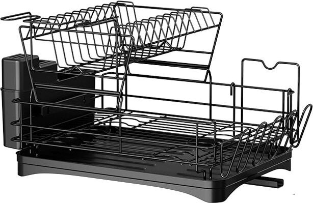 Thumbnail - Jusch - Besteckabtropfgestell mit Besteckhalter und Glas, 42 x 31 x 26 cm, Eisen, schwarz