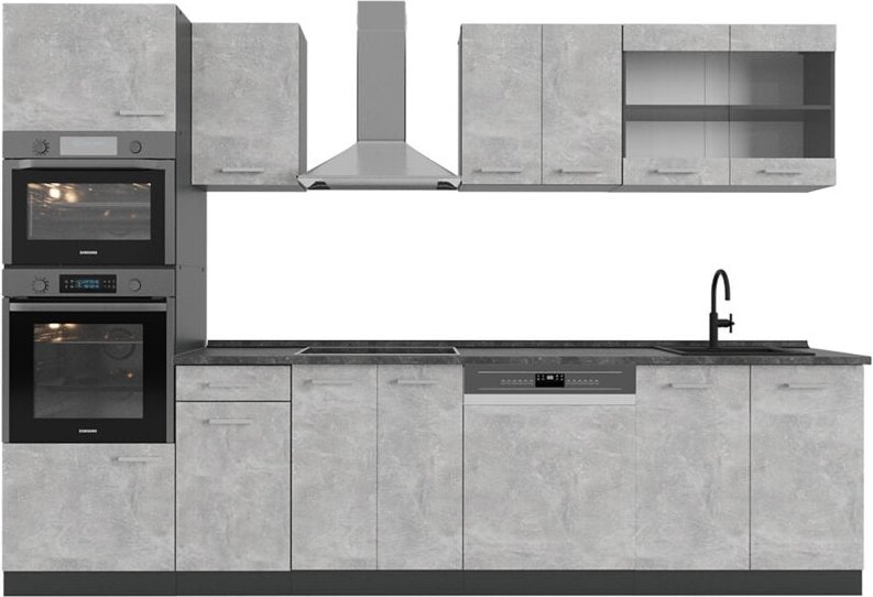 Thumbnail - Vicco - Küchenzeile R-Line, Beton/Anthrazit, 300 cm mit Hochschrank, ap Anthrazit