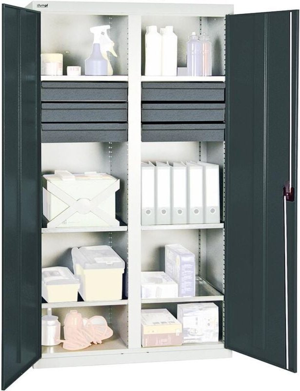 Werkzeug- und Materialschrank 3000, ral 7035/7016, 6 Schubladen, 6 Wannen - Stumpf