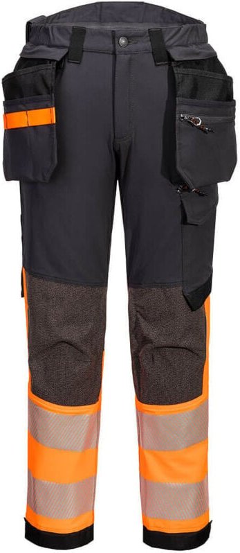 Thumbnail - Stretch-Hose EV4 Hochsichtbarkeit Klasse 1 Abnehmbare Taschen Orange/Grau Tall L - DE(46) - UK(36)