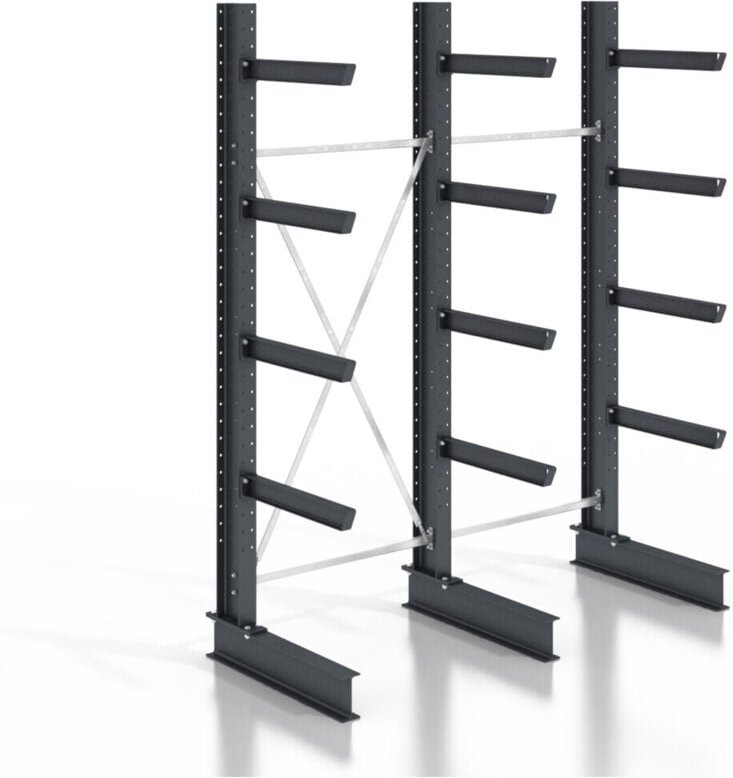 Kragarmregal schraubbar einseitig 2 Felder mit 4 Ebenen 2560x3130x400mm - Stier