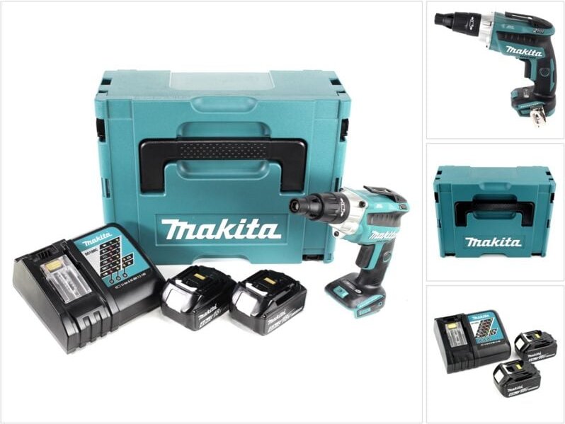 Makita DFS 251 RMJ 18 V Li-Ion Trockenbauschrauber Brushless im Makpac mit 2x BL1840 B 4,0 Ah Akku und DC18RC Ladegerät