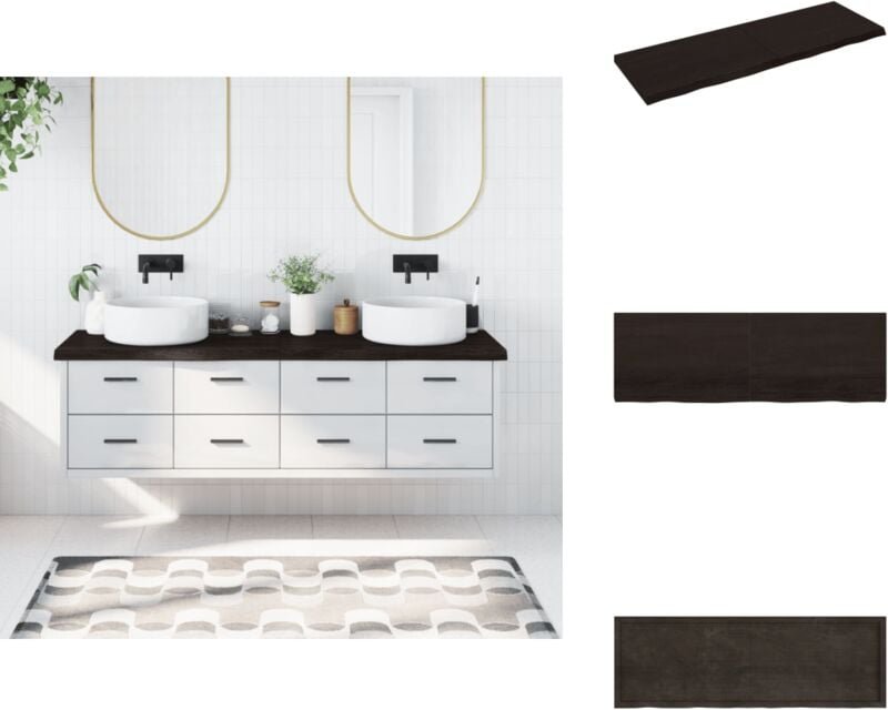 Waschtischplatte Dunkelbraun 180x60x(2-6)cm Massivholz - Eichenholz Platte - Badezimmersanierung - Waschtischplatte - Ar...