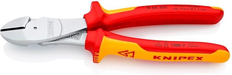 KNIPEX 74 06 200 SB Kraft-Seitenschneider isoliert mit Mehrkomponenten-Hüllen, VDE-geprüft verchromt 200 mm