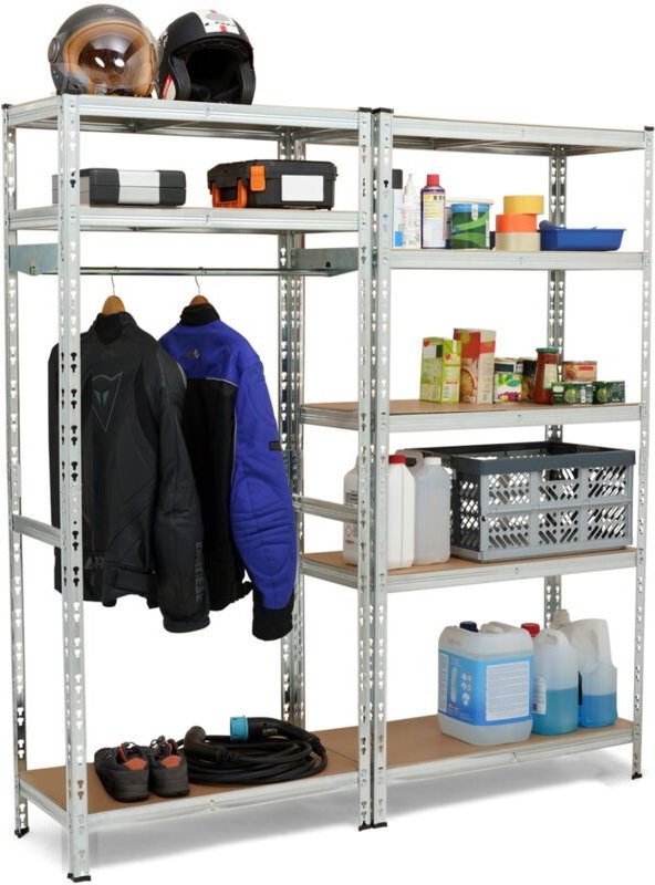 Etagère modulable charges lourdes en métal 8 plateaux avec vestiaire H.180 cm