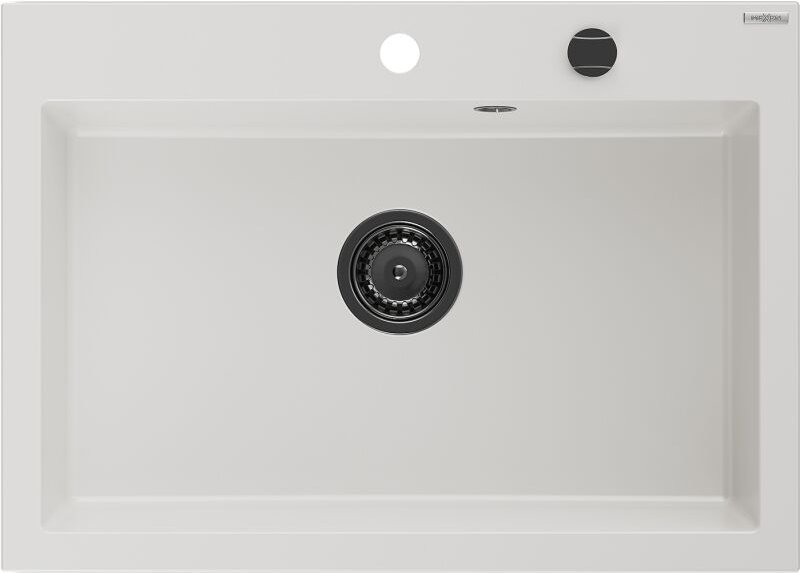 Elix Granitspüle 1-beckig 700 x 500 mm, wei√ü, schwarzer Siphon - 6526701005-20-B - Mexen