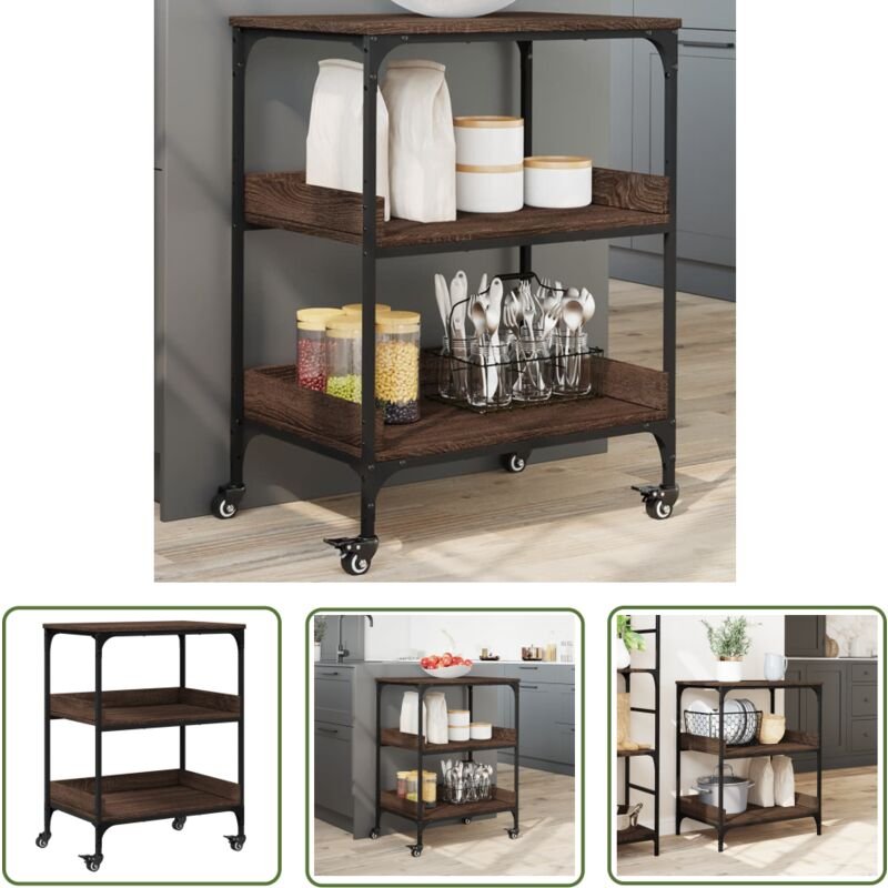 Küchenwagen Braun Eichen-Optik 60x41x80,5 cm Holzwerkstoff - Küchenwagen - Holzwerkstoff - Esstisch - Küchentisch - Retr...