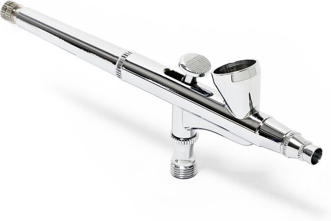 Wiltec - Airbrush Pistole Typ 136 mit Double Action Funktion, Düse ø 0,3 mm, 2 ml Farbbecher, Pipette, Adapter für Model...